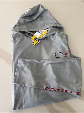 Vineyard Vines Light Gray Hooded Long Sleeve Tee with Whale Logo